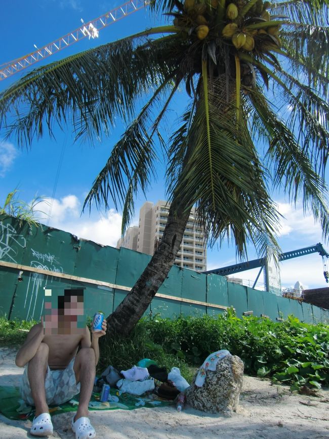 ビーチチェアは高かったので、<br />ヤシの木の下にござを敷いて陣地を作りました。<br /><br />ヤシの実が落ちてきたら即死。