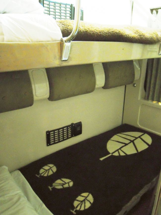 毛布の葉っぱがどうしても虫にみえて・・・。<br /><br />ちょっとね、おトイレがね。<br />水の流れがね・・・・・・。<br />だから翌朝、他の車両のおトイレへ行きました。<br />どうにかキレイでした・・・・汗。<br />