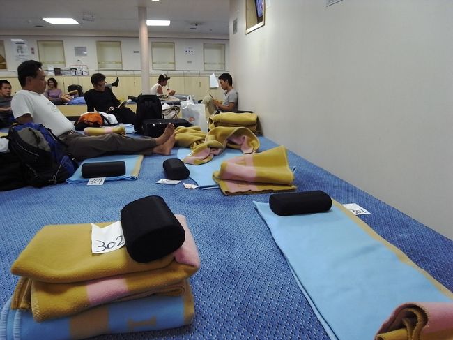 客室はこちら、贅沢はできないので、2等客室です。<br />毛布2枚と枕が置いてあり、あとは雑魚寝。。。<br />それでも高い！一番安い客室にもかかわらず、片道約2万3千円！！<br />乗ってる時間で割れば安いとは言えるかもしれないけど、スピード重視のこのご時世にそんな悠長なことも言ってられない・・・<br />運賃はホエールウオッチング協会会員割引なんて方法を取ればお得だって話は知ってましたが、その辺はめんどくさくってファミマのファミポートで切符の購入をしました。<br /><br />乗船するときにレディースルームを希望すれば先着順で女性のみの部屋にしてくれるそうですが、私は間に合わず両サイドおっちゃんに挟まれて寝てました。<br />でも、レディースルームでなくっても、女性もちらほらいるし、私的にはおっちゃんに挟まれててもそんなストレスはなかったかも。<br />いびきうるさい人とかいたら嫌だろうけど、私のまわりのおっちゃんたちは静かに就寝されておりました。<br />