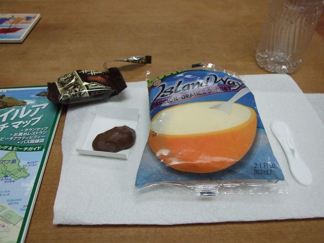 セグウェイ・カイルアラニカイツアー大満足です。<br /><br />ツアー終了。<br /><br />そして、おやつ☆<br /><br />チョコにお茶にシャーベット。<br />そして、ゴムバンドみたいなブレスレットをいただきました。<br /><br />シャーベットがとっってもさっぱりしていて、大変美味しかったの。<br /><br />そんな間に写真のCDRを焼いてくれました。<br /><br />このツアーお薦めです。