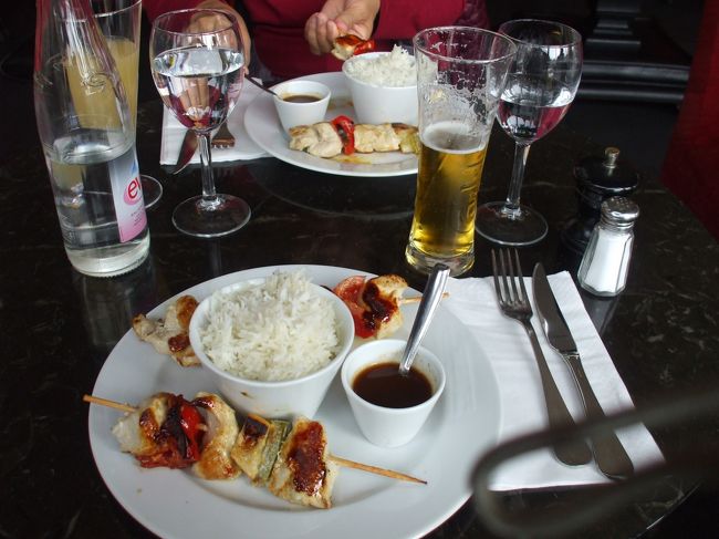 「シシカバブ風串焼きのテラス・スペシャル」<br />シシカバブ風串焼き２本＆ライスとコーヒー色したドレッシング。シシカバブは塩味でさっぱりしていたが悪く言えばパサパサ、うま味がない。ドレッシングをかけてみたがドウという事もない。ライスは粘り気がない細くて長い外米、こちらにドレッシングをかけて食べるのか？そのまま食べたが美味しくない、半分以上残す。パンが美味しかったのでヨシとする。