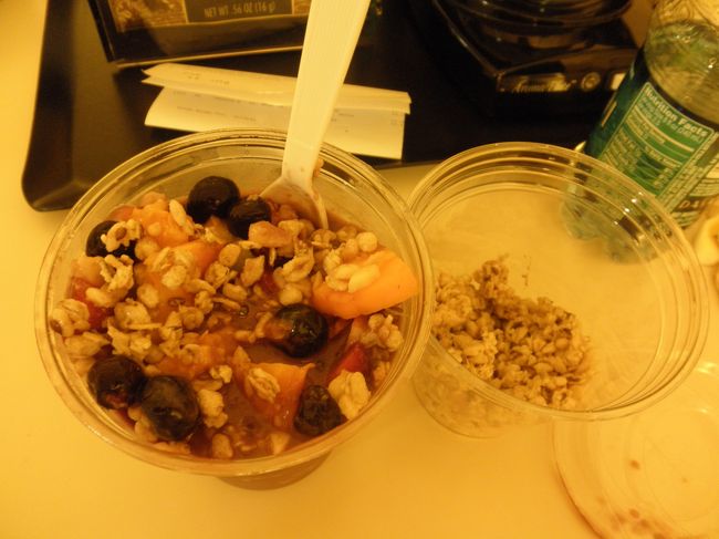 前日に購入したアサイボール。<br />シリアルと混ぜて食べます。<br />美味しかった〜！！<br />だけど食べきれず…朝は特に食べれないんです。。<br />1時間くらいのバスと船に乗るので、酔い止めを忘れず飲みます。<br /><br />この日の集合は6時20分なので5時過ぎには起きたので…；<br />さすがに日も登っていませんでした（笑）<br /><br />水着とラッシュガードを着て、顔に日焼け止めを塗ってノーメイクで出発！