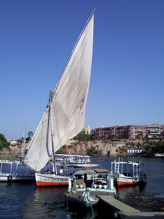 14:30、<br />食後は帆船ファルーカにてナイル川セーリング。<br /><br />風にまかせて、のんびり、のんびり進みます。<br />気持ちよくて母はうたたねしてた（笑）