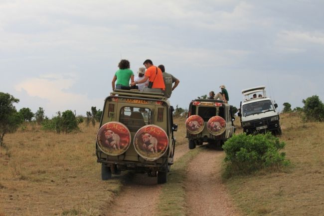 こんなジープに乗ってみんな必死にカメラを覗く<br /><br />私達もデジイチ、買っていってよかった。<br />でも望遠400ミリなのに足りないくらい、アフリカは広い！！<br />（ここマサイマラだけでも大阪府程の大きさらしいです）<br /><br /><br /><br /><br /><br />