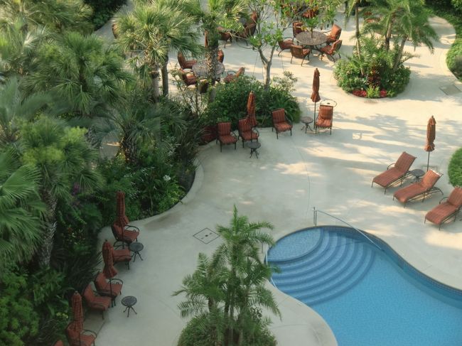 お部屋からミスティマウンテンズ・プールが見えました。<br /><br />全景が撮れなかったのが残念です(__)