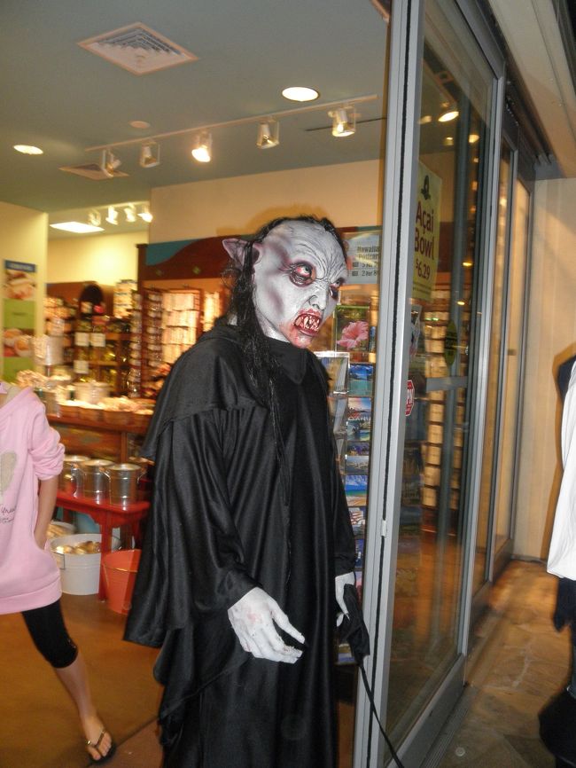 最後の夜、DFSに行っていないね〜という事で、行く事に。<br /><br />…が！！<br />ハロウィンでカラカウア通りの歩道はすごい事に！！！<br />とにかく人、人、人。<br />お祭りです★<br /><br />車道に飛び出さないように柵が設置されて、警察の方もウロウロしてました。