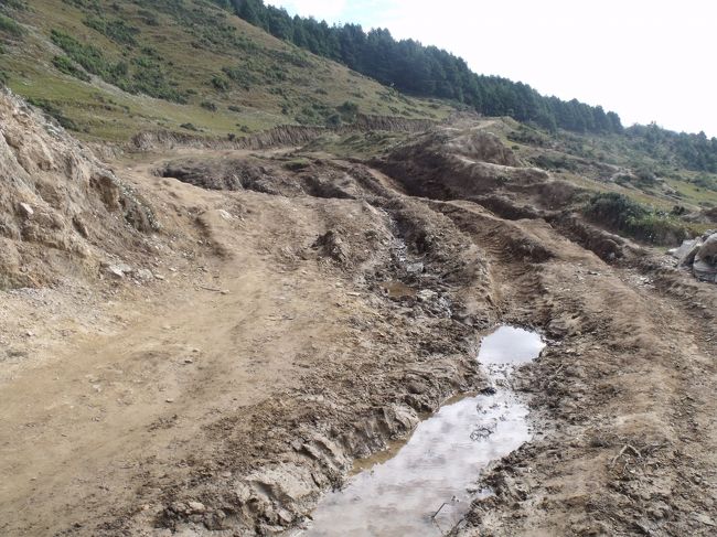 ２０１０年１０月１５日（金）<br />朝食にトーストとエッグを頼んだら、パン屋がフェステバルだから休みで無い。チベッタンブレッドと、スクランブルエッグにする。のりの佃煮を持ってくるのだった。パンにでもあうだろう。<br /><br />ジリからバンダナまで、最近バスが通ったようです。しかし今日はデワァリのせいで動いていません。どうせランクルのような大きなタイヤでないと、こんな悪路を超えられるはずがない。<br /><br />８：００ジリ（１９５５M)出発　鉛筆を買う。クリシュナは鉛筆削りも一緒に買えば良いと言う。<br />ボールペンも３本かうちょっとよろけると、タイミングよく牛がモーと冷やかす。そこいらにあった棒を杖にするが、ちょっと太い。大きな荷物を持ったポーター　メニ、メニプロブレムとあえいでいる。やはりきついものはきついのだ。<br /><br />