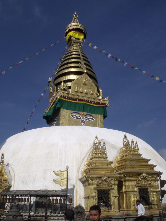 スワンプナートの仏像は大日如来とガイドブックに書いてあった。<br />鎌倉の大仏や、奈良の大仏と同じだ。長い階段を上っているうちに、<br />ずいぶん前に亡くなった父や母、<br />つい最近亡くなったカナダの小父さんのことが、思い出し愁傷な気持ちになった。<br />サルの親子たちを見たからかもしれない。<br />パゴダまで着くと、日本人のオバちゃんグループが、下から登ってきたのぉご苦労なことで。<br />ここの大仏様は印を結ばず、右手を伸ばしている。いえ、差し延ばしている。<br />いつも思うのだが、外国の仏様ありがたみが薄い顔をしている。<br />日本人だからかな。外国人が日本の仏様を見ても、違和感があるのだろうか。<br /><br />タクシーやバスで来ると、入場料が採られるらしい。<br />裏口入場にはとられない。リキシャでヒィコラ言って登ってきた御利益だ。<br /><br />タクシーに乗って、ダルバースクウェアに行く。<br />運転手は気を利かせて、入場券売り場の目の前に停める。<br />仕方がない２００RPだったか支払う。何所にでも降ろしてくれれば、払わなくても良いものを。<br /><br />ケチな奴にはいい旅できないよ。<br /><br />