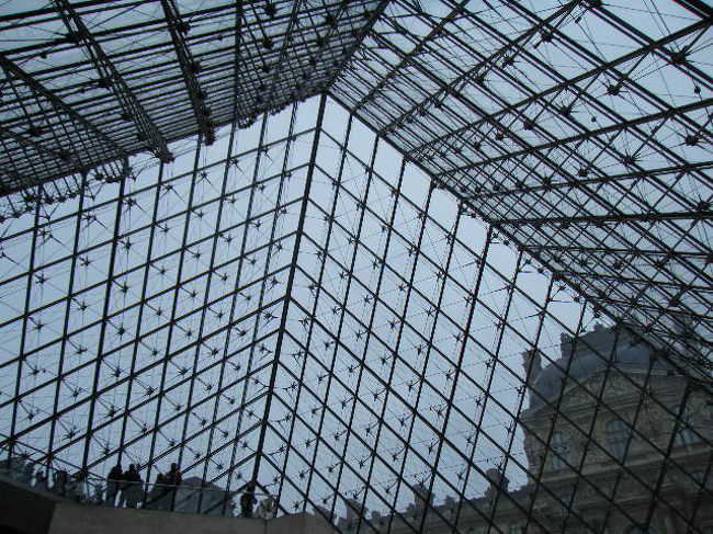 ルーブルのピラミッド。中から見るとこんな感じ。