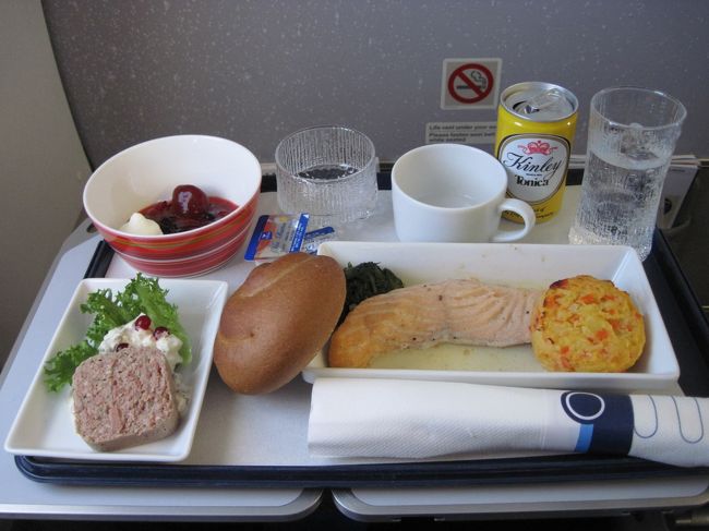 この機内食は大当たり。<br /><br />欧州内の食事だからって、手を抜いてないです。OSと同等の評価をしても良いくらい。<br /><br />サーモン。クリームソースと相性が良い。しかし、サーモンそのものが美味しい。デザートはラズベリージャムにクリームがかかったようなものだが、相性がよく満足。