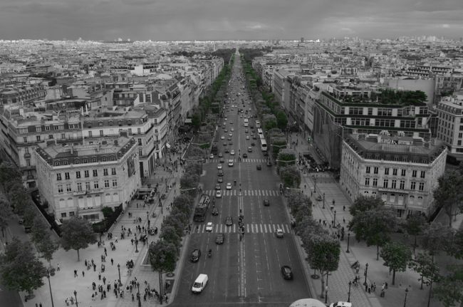 緑抽出のモノクロで撮ったら、<br />ただのモノクロみたいに撮れました。<br />パリの街並みは、モノクロも素敵♪