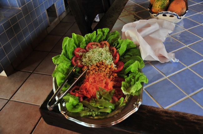 キッチン脇の畑で採れた新鮮な野菜をオリーブオイルでいただきます