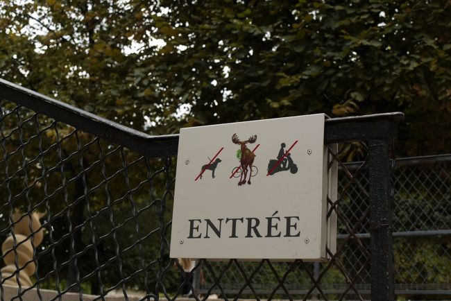 メトロを利用しコンコルド駅で下車したあと、オランジェリー美術館に向かいます。途中、テュイルリー公園を通過しますが、この公園は、犬・バイクと共にトナカイ(？)は立ち入り禁止だそうです。