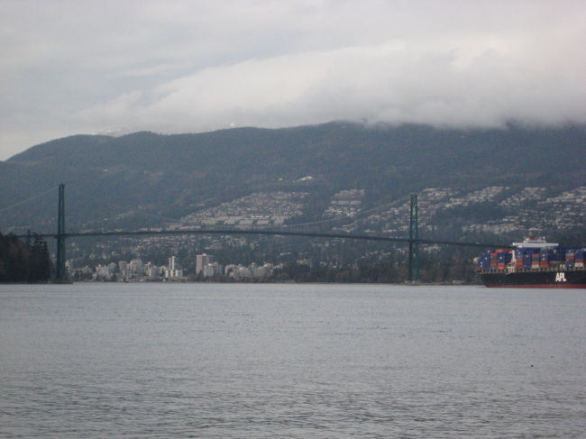 ライオンズゲートブリッジも見えます。<br /><br />バンクーバーと対岸のノースショアを結ぶ橋。<br />たもとには２頭のライオン像が座っています。