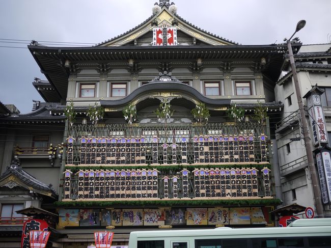 南座です。このときは市川海老蔵の看板が架かっていました。<br />上段左から三番目