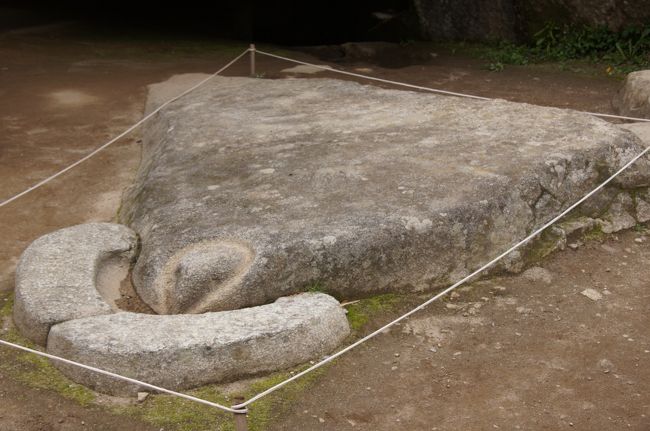 手前にあるコンドルの頭の部分です。これは生け贄のリャマを捧げた儀式の石だそうです。<br />