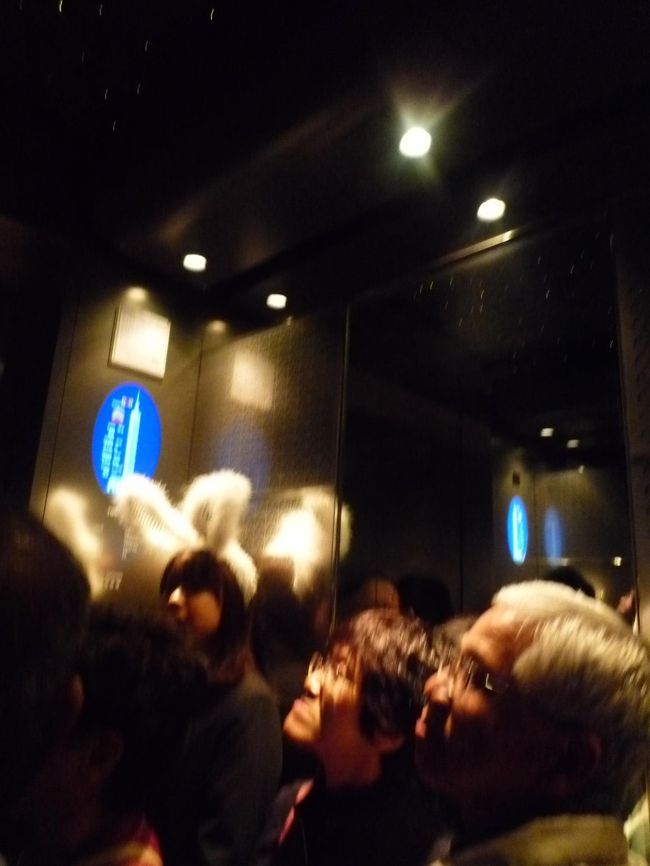 いよいよエレベーターに乗ります。<br /><br />わかりますかね？？<br />エレベーターのお姉さんも耳を付けてハッピーな感じです。<br />でもこのお姉さんたちが色んな言語で説明をする様子はすごい。<br />