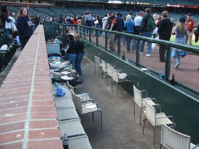 ダッグアウト横の特別席。<br />掘り込み席です。<br />法人が招待パーティーで使うようです。