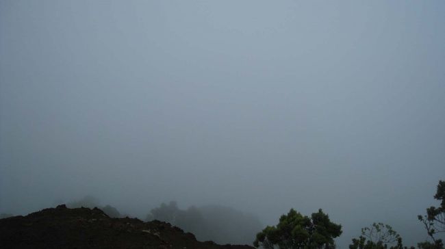 天気が悪い日のWaimea Canyonは、こんなでした。一番奥のルックアウト。何も見えない〜。