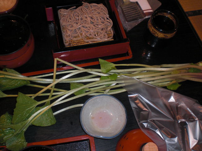 葉付きのワサビを持ち帰れます。サランラップにくるんで冷凍！家でそばをゆがいたときに使えます。