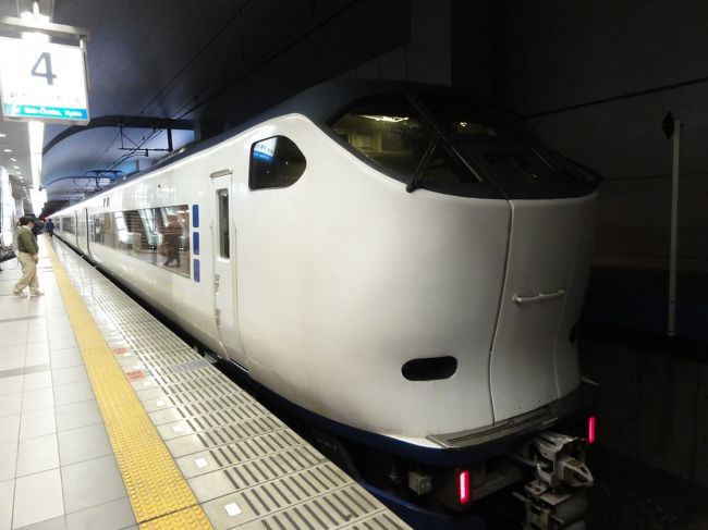 まずは第一関門、冬の北陸の脱出。<br />空港で前泊するものの、子供は学校、夫婦共々仕事の直後の出発。<br />翌日に備え遅くともPM9:00には関空へ着いておきたい。<br /><br />ところが予約していたサンダーバードが強風のため40分近く遅れている様子。この時期北陸の電車は遅れや運休が付き物なので、ある程度想定範囲内・・・とはいえやっぱり焦ります。なんとか予約しているはるかには乗り継ぎたい。とにかく猛ダッシュでＪＲの窓口に飛び込み米原経由の新幹線利用に変更。<br /><br />PM7:45新大阪発　はるか43号　　間に合った〜！ﾎｯ♪