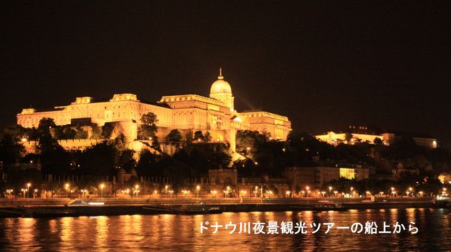 王宮の丘からの夜景を楽しんだ後、ドナウ川からの夜景を見るため、観光ツアー船へ<br />　　マリオットHの前の観光船発着書でチケットを購入し、最終出発の夜10時発の観光船に乗り込む。同じ船に、ハングル語を話しながら、韓国から来ている学生のグループが多数乗り込む。日本人観光客は出発時間が夜10時の最終船の為か、我々だけの様。全体的に、昨年は日本人の観光客が減り、韓国からの観光客が毎年大幅に増えていると感じる。<br />