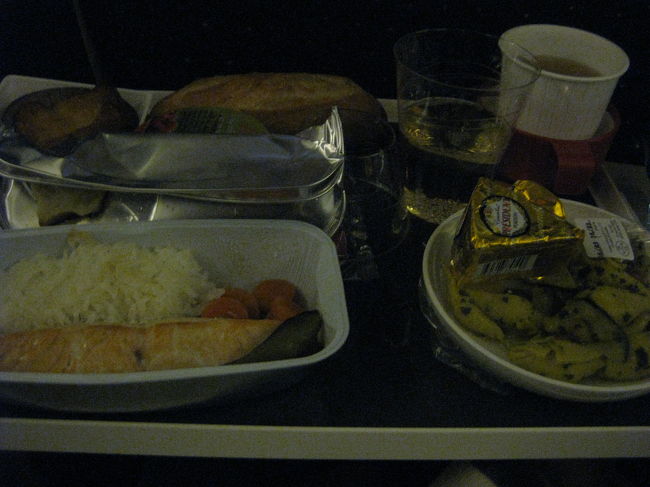 深夜便でしたが、ご飯が出ました。<br />寝ていて、若干たたき起こされた感がありましたが、<br />サーモンおいしかったですよ。<br />次は、深夜便ではなく、食事をもっと楽しめる便にしたいです。<br />だって、エコノミーなのにシャンパンが出たんですよ。