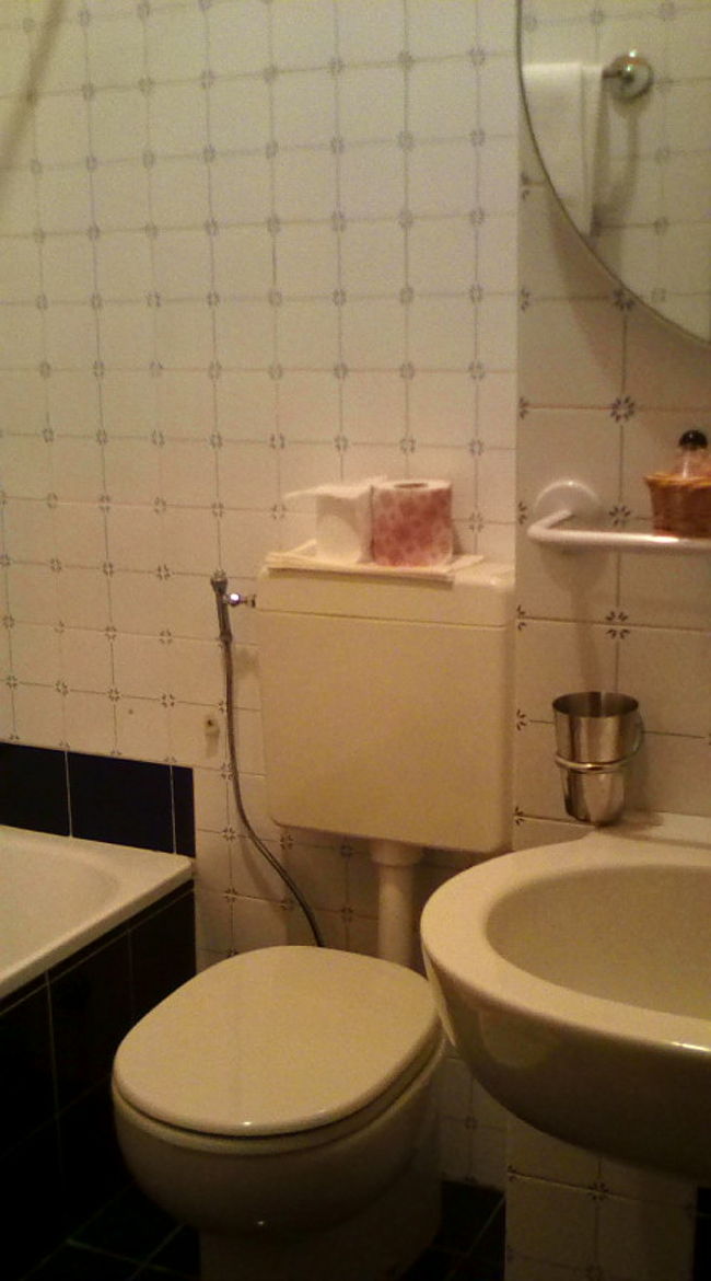 バスルームのタイルも、かわいかったねー。<br />狭いですが機能的でした。水周り問題なし。清潔感あり。<br />シャワーも固定式ではありませんでした。<br />中国製の（笑）パワーのあるドライヤーもあって、本当に女の子が泊まるにはオススメです。<br />