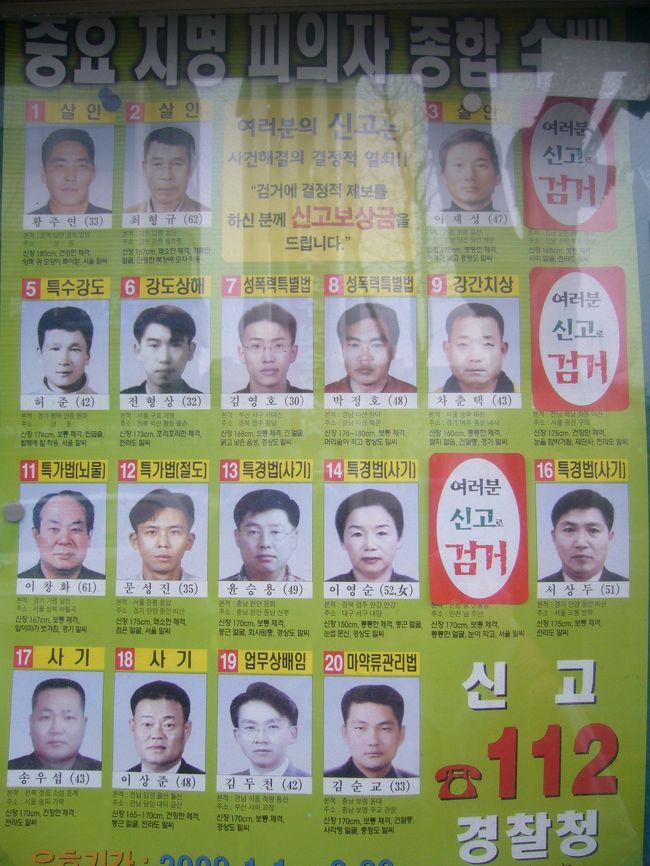 交番の前に貼られた犯罪者たち