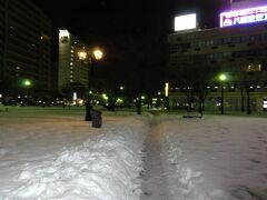 こんな雪のなか歩くのもちょっと困難。明日は山陰本線開通することを期待しつつ、今夜は鳥取駅前でホテルを探そう・・・続