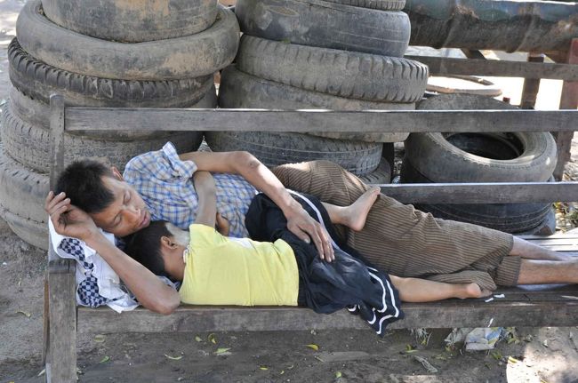 食後の昼寝・・・をする親子。