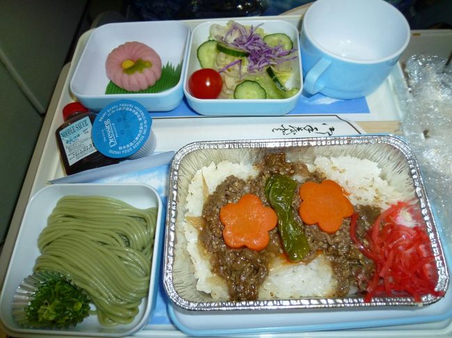 出発してすぐ機内食（夕食）のサービスで１４時間３０分の空の旅。<br />６時間くらいの睡眠と、後は持参のＤＶＤプレーヤーで映画を見てた。<br />到着１時間前くらいにもう１回機内食（朝食）。