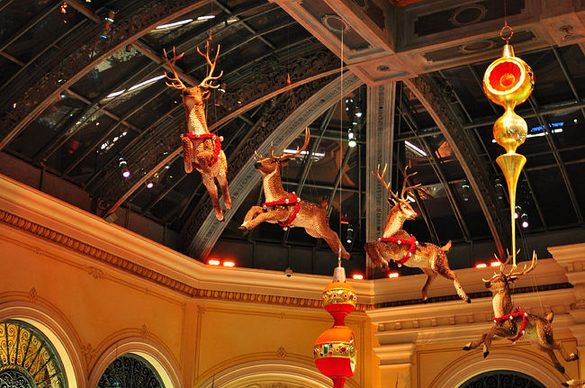 ２３日　１８：３３<br /><br />べラージオにやってきました。トナカイが上空よりサンタを運んできます。<br /><br />ココにきたのは翌日 or 翌々日に「Ｏ」のショーチケットを購入する為。