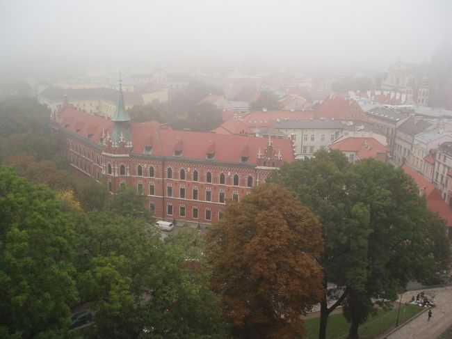 ジグムントの塔に上がると、美しい街並みのパノラマ。霧がなければもっと素晴らしい景色でしょうね。