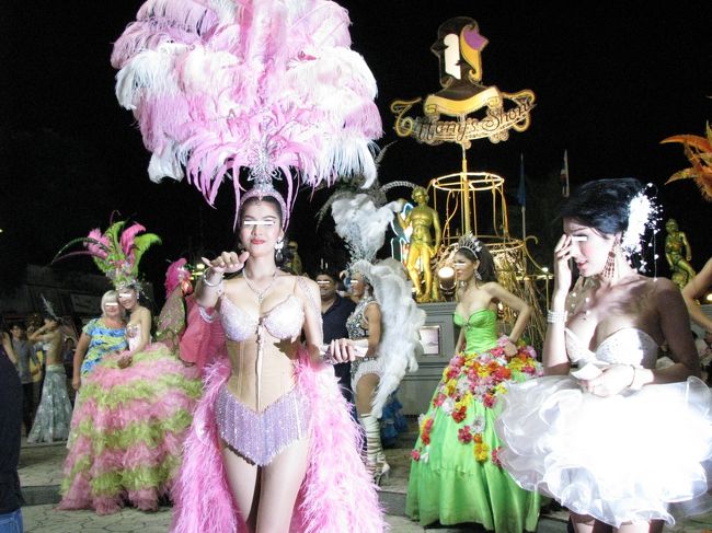 ニューハーフショーの「ティファニー」です。<br /><br />ショーが終わり建物の前で観客と記念撮影してます。<br /><br />見た感じおとなしく見えますが、やっぱり男性です。<br />チップの強要は凄いよ。<br /><br />写真のダンサーの手を見て頂ければ判ると思いますが、チップでもらったお札を握りしめています。