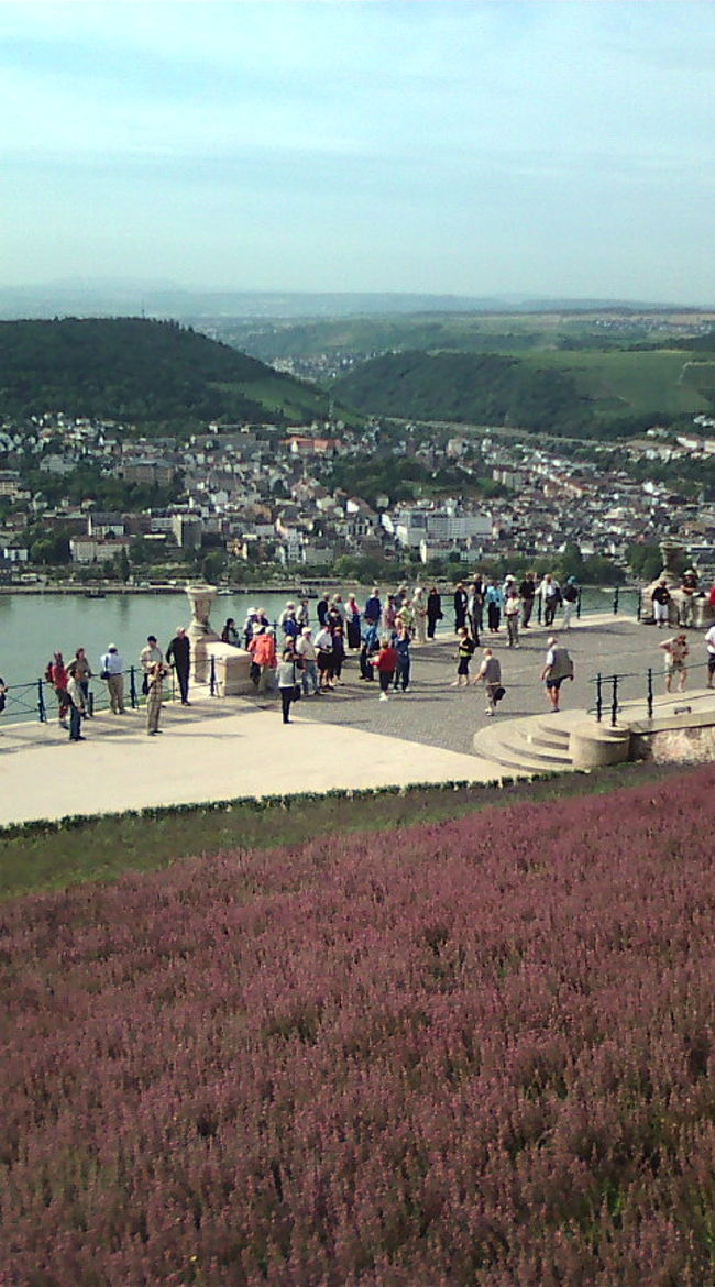 ニーダーヴァルトの丘に到着。お花がきれいな広場でした。ライン川沿いの街並みがきれいに見渡せます☆<br />