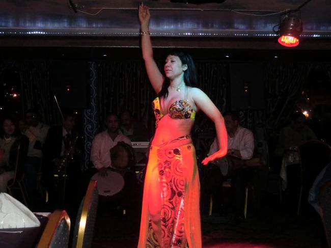 おっと、驚いた！！<br /><br />こんなぽっちゃりで年配の女性がベリーダンスを踊るとは思いませんでした。がっかりです。<br /><br />おまけに食事のまずいこと。<br /><br />一口、口にして止め、船外でカイロ市内の街明かりを見ていましたよ。<br /><br />費用：3,600円<br /><br />終了後、ホテルまで送迎してもらい、就寝です。