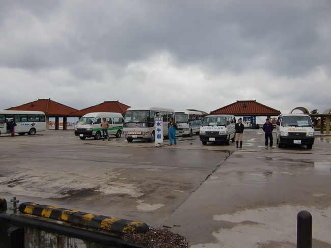 港には水牛車観光やレンタサイクルなどの送迎の車が停まっています、<br />予約なしでも直接目的の送迎車のところに行けば大丈夫です。