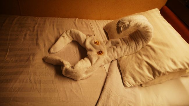 今夜のタオルアートは「サソリ」<br />明日は、ネーピアに午後到着です。