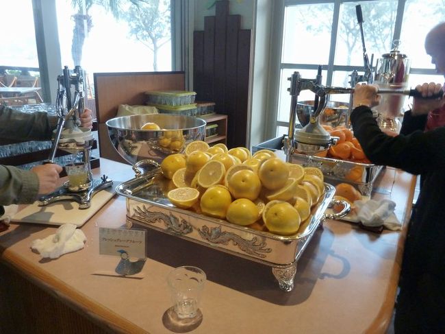 朝食。<br /><br /><br />ここの朝食はグレープフルーツとオレンジを<br />自分で絞ってジュースにして飲むことができます。<br />これ、すっごくよかったです。<br />目の前で焼いてくれるオムレツもおいしかったのですが、<br />毎朝贅沢に絞りたてジュースを頂けるのって幸せでした。