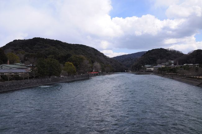 朝霧橋まで戻り、中洲の橘島へ渡ってみる。<br />橋の上からは、宇治川の滔々とした流れと、穏やかな山並みが見渡せた。