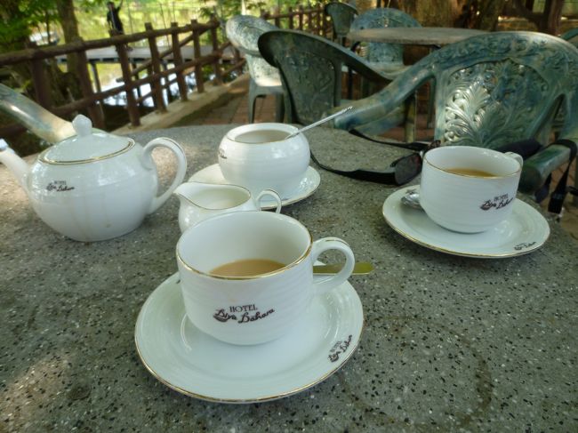 ２時間ほどで、　休憩。　レストランで紅茶を。<br />ポットで入れたてのお茶、　さすがに美味しい！　ティーセットも可愛く。