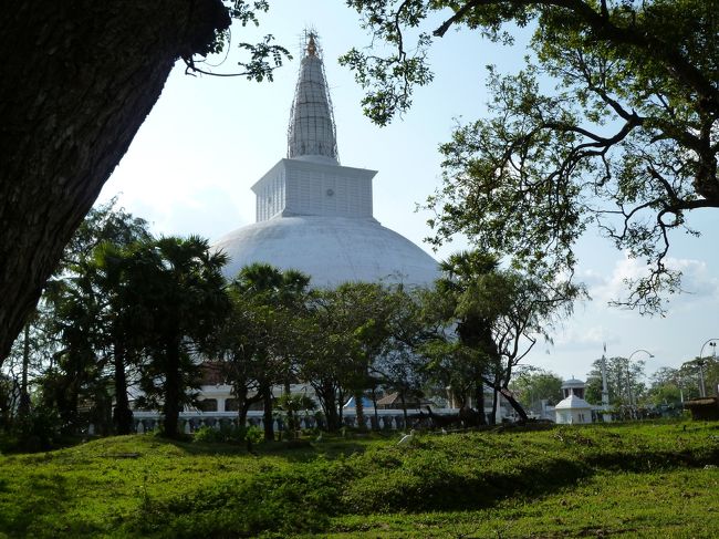 ルワンウエリサーヤ大塔を見ながら。　もの辺りは静かで、とても綺麗に整備されていて、豊かな自然です。
