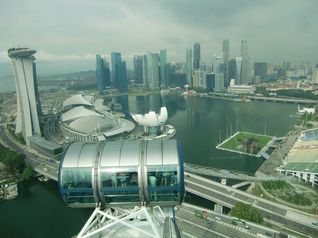 最高点へ到達する頃には、マリーナ・ベイ・サンズやファイナンシャルセンター周辺のビル群など、マリーナ・ベイを一望できます。<br /><br />背後には、沖合に停泊している、たくさんのタンカーが見えたり、<br />すぐ真下には、F1ピットの建物やコースの一部も見ることができます。