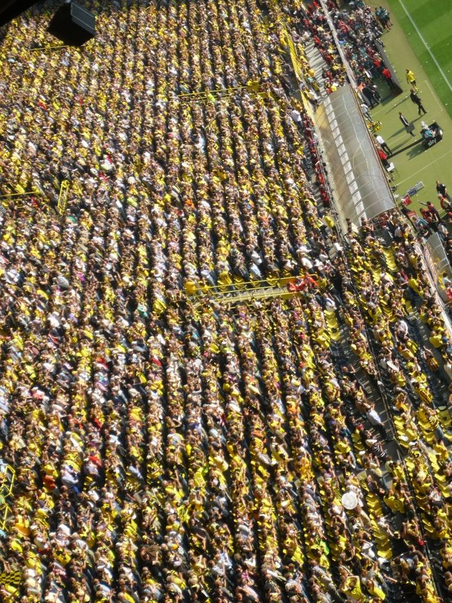 ほぼ黄色（笑）<br />アウェイのニュルンベルグのサポーターなんてどこにいるんやろか？<br />