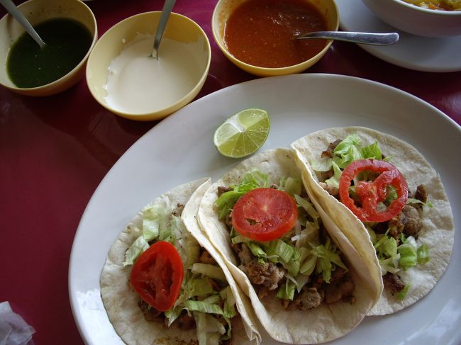 何度でも食べたいタコスを注文。<br /><br />店員さんが、メキシカンカラーだって、サルサの位置にこだわっていました。
