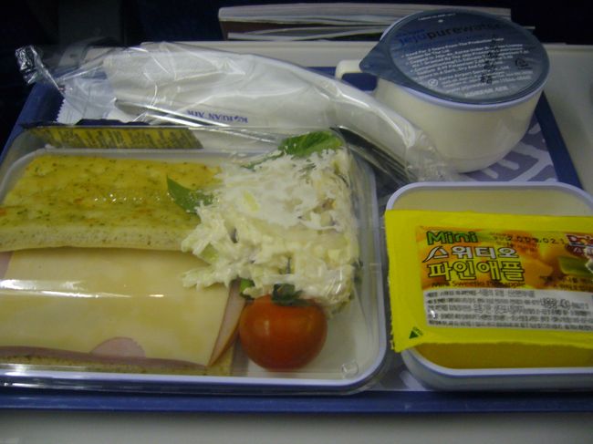 短いフライト時間にも関わらず、機内食が出た。<br />質素