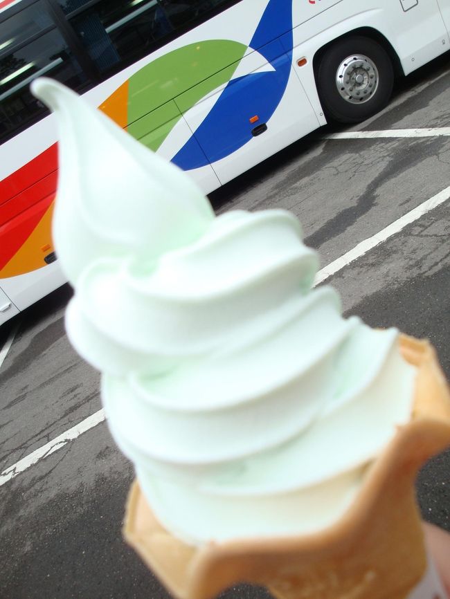 バスに乗車し、ラベンダーの匂いに襲われたのは、言うまでもない。。。<br /><br /><br />最後に、休憩と買い物を！　らしく、ラベンダー園から10分程走った所にある道の駅？かな？「菜の花の郷」と言う所により、最後のお買い物タイム<br /><br />しいたけのお茶が、試飲でき美味しかったので購入<br /><br /><br />今日は、暑かったけど、アイス買うのに並びたくなく我慢していた。。。<br /><br />丁度、お店の人に「ここにしかないですよ」と言われたラムネソフトクリームが<br />全く並ばずに買えた！<br /><br />見た目は、薄い水色で、ラムネみたいだけど、食べて失敗！！！！！っておもった。。。<br />これなら、普通に、普通のソフトクリームの方が良いや・・・<br /><br />最後の、立ち拠りどころも終わり、高速に乗って、帰りますーーーー