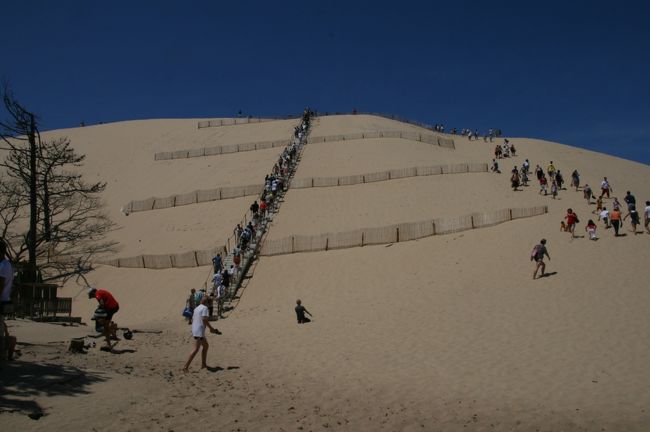 翌日の朝はヨーロッパ最大級のピラの砂丘に上りました。<br /><br />南北に3キロ、東西に500メートル、標高100メートル。<br /><br />階段が設置されていますが、歩いても登れます。