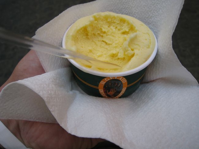 レモンのジェラート。レモンの風味とジェラートのコク（の様なもの）が合わさって絶妙！美味かった。